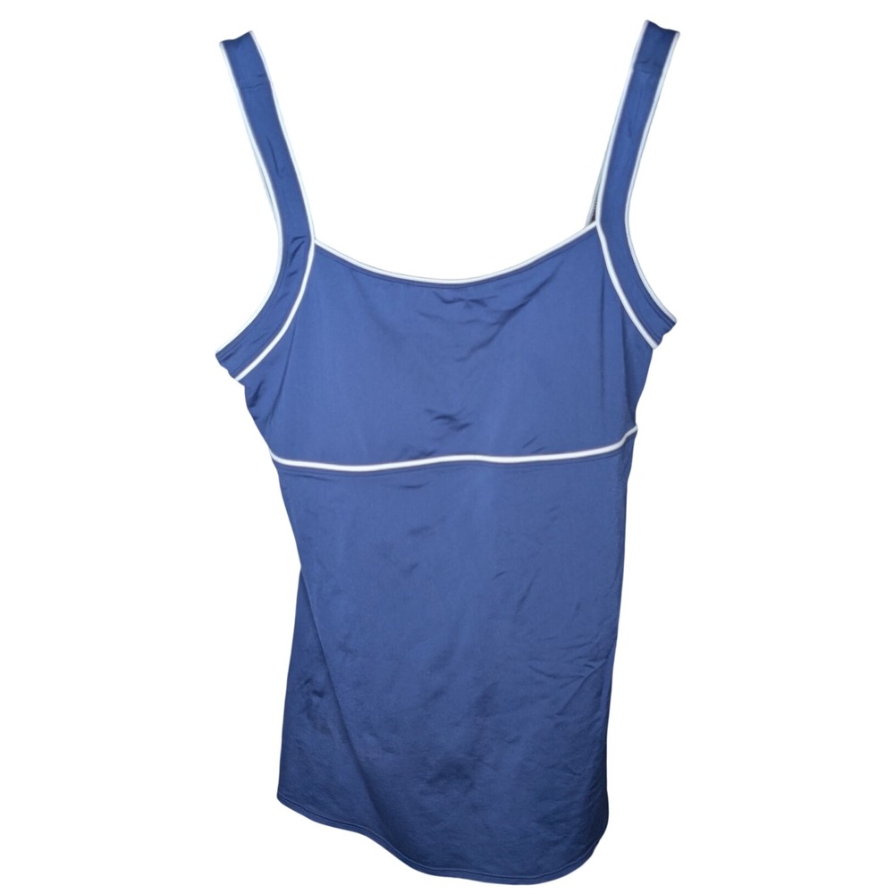 Speedo Womens Plus Size 16 Navy Blue Swim Dress Tankini Top White Trim Modest